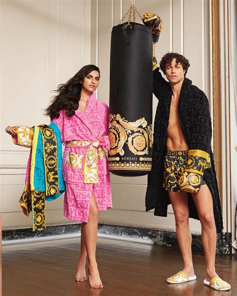 his and hers versace robes|Versace unisex barocco sleeve robe.